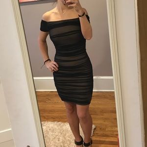 Bebe ruched off the shoulder dress